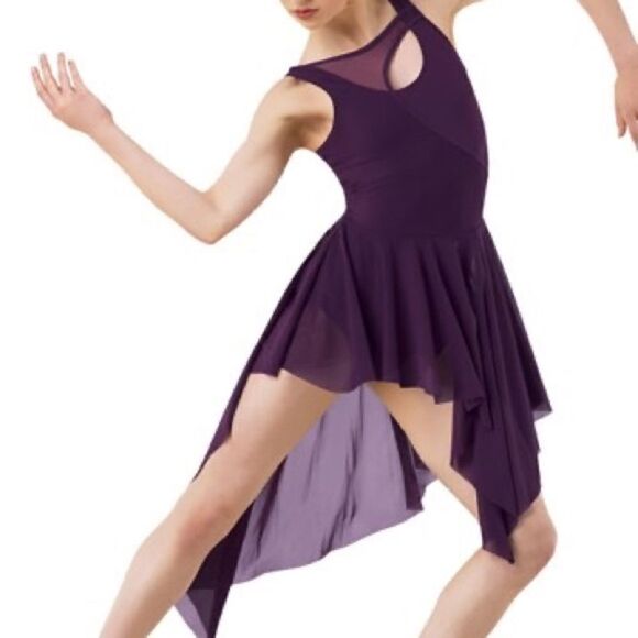 Weissman Balera dance costume purple Asymmetrical Mesh Tank Dress D9723 Adult SA - Picture 1 of 11